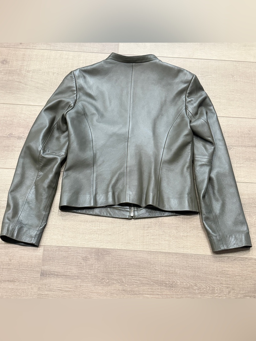 Ann Taylor‎ Women's Small Olive Green Leather Mock Neck Full Zip Jacket Lined - Picture 7 of 7